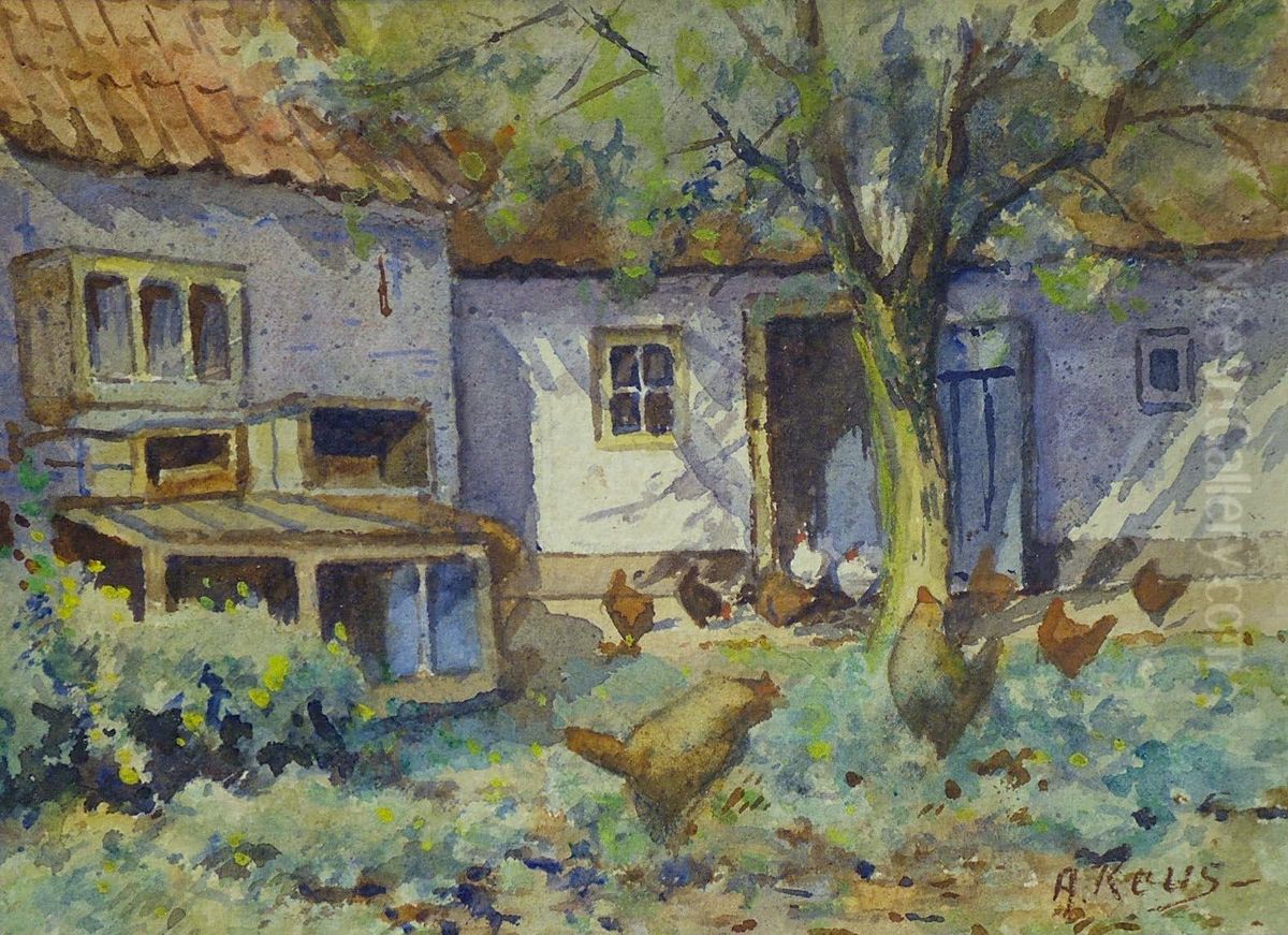 Chickens In A Courtyard Setting Oil Painting by Adriaan Keus