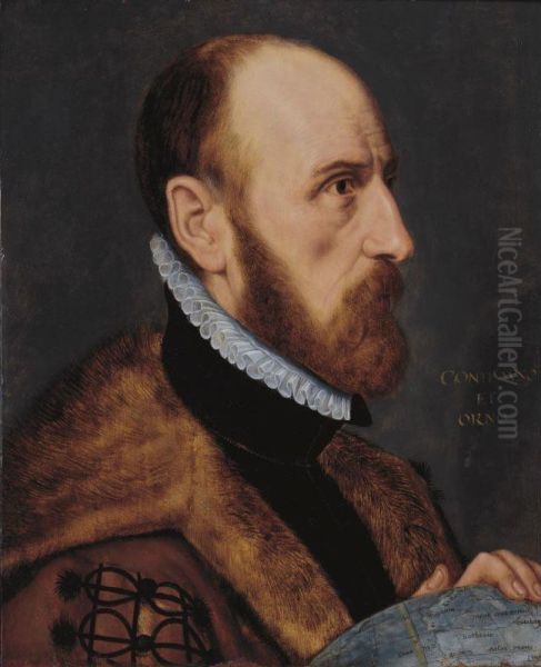 Sold By The J. Paul Getty Museum To Benefit Future Painting Acquisitions
 

 
 
 

 
 Portrait Of Abraham Ortelius, In Near Profile, Bust-length, Facing To The Right, Resting His Left Hand On A Globe Oil Painting by Adriaen Thomasz. Key