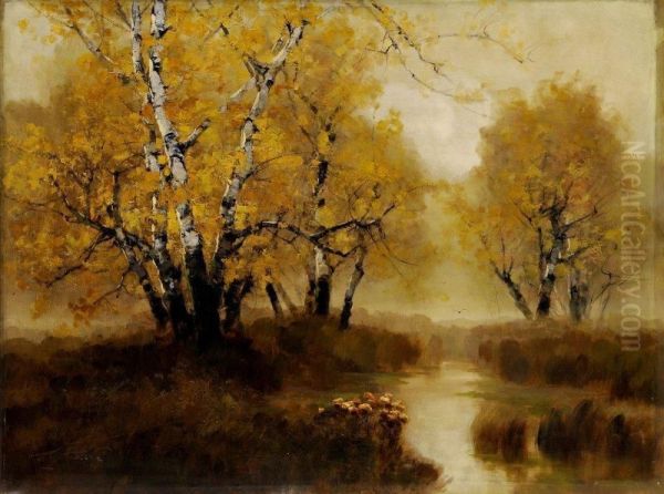 Brezovy Hajik V Jeseni Oil Painting by Lazlo Kezdy Kovacs
