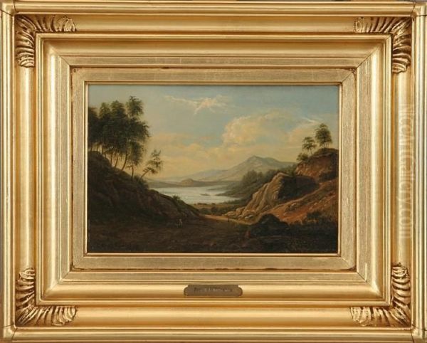 Moutain Landscape With Walking Persons Oil Painting by Frederik J.C. Kiaerskou