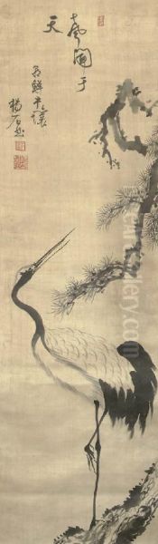 Crane Under Pine Oil Painting by Yang Kihoon