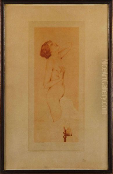 Kvinnlig Modell. Oil Painting by Raphael Kirchner