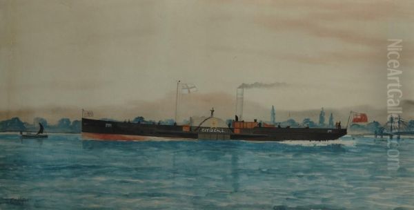 The Paddle Steamer 'lily' Leaving Albert Bridge Oil Painting by E.H. Kittoe