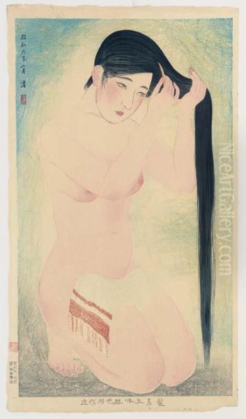 Kurokami (dark Hair) Oil Painting by Kobayakawa Kiyoshi