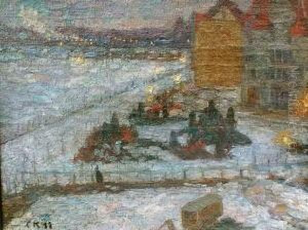 Winterliche Stadtlandschaft, Wohl Berlin Oil Painting by Karl Klapper