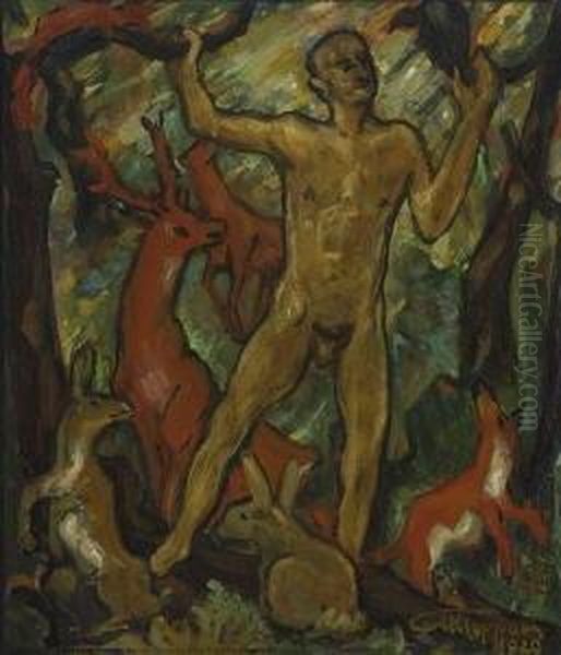 Waldpredigt. 1920 Oil Painting by Karl Klapper