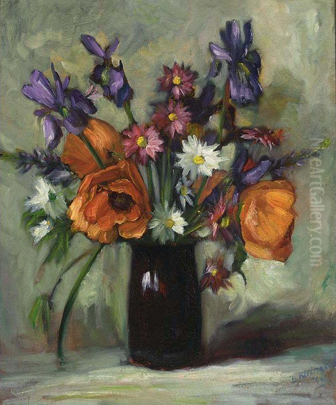 A Flower Still Life With Poppies, Irisses And Other Flowers Oil Painting by Jan Kleintjes