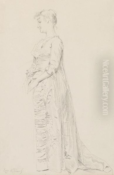 Skizze Einer Stehenden Dame Nach Links Oil Painting by Eugen Johann Georg Klimsch