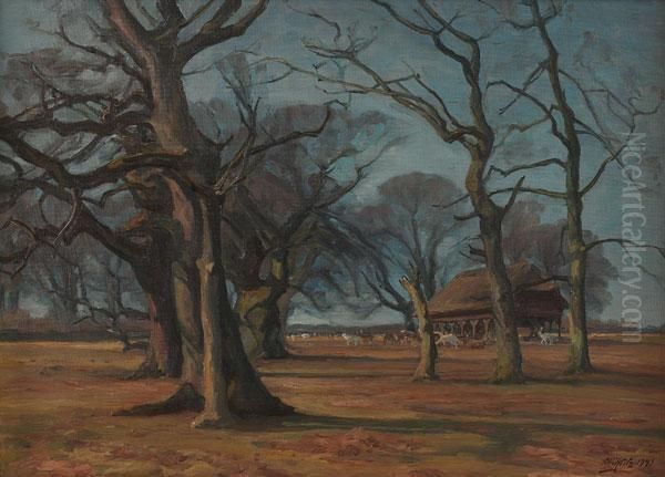 Deer Park Oil Painting by Peder Klitz
