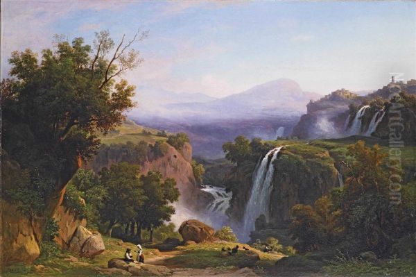 Veduta Di Tivoli Con Le Cascatelle Oil Painting by Franz Knebel