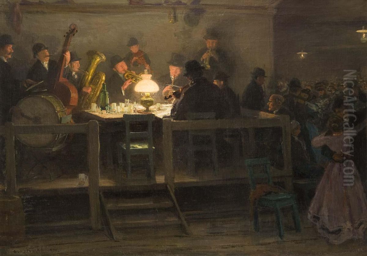 Tanzkapelle Und Gesellschaft In Braunsberg Oil Painting by Hugo Koeke