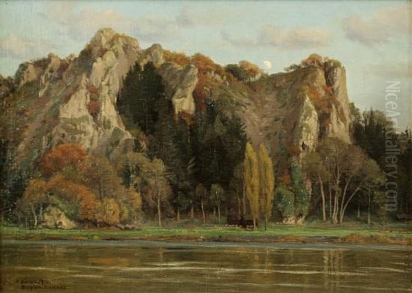 Herbstlandschaft An Der Maas Oil Painting by Hugo Koeke