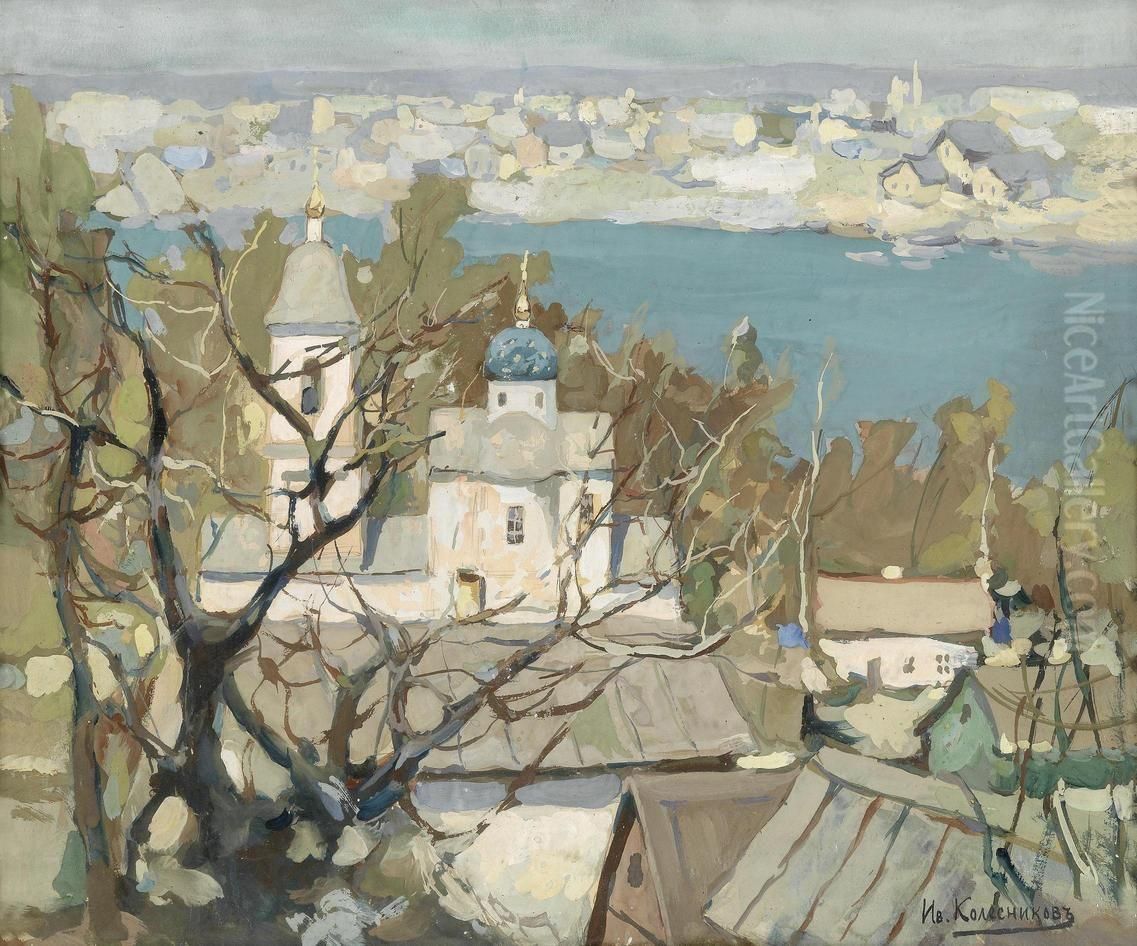 View With Church Oil Painting by Sergee Kolesnikoff