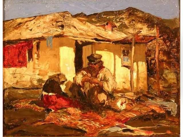 Fabricant De Tapis Dans Le Sud De La Russie Oil Painting by Sergej Michaijlovic Kolesnikov