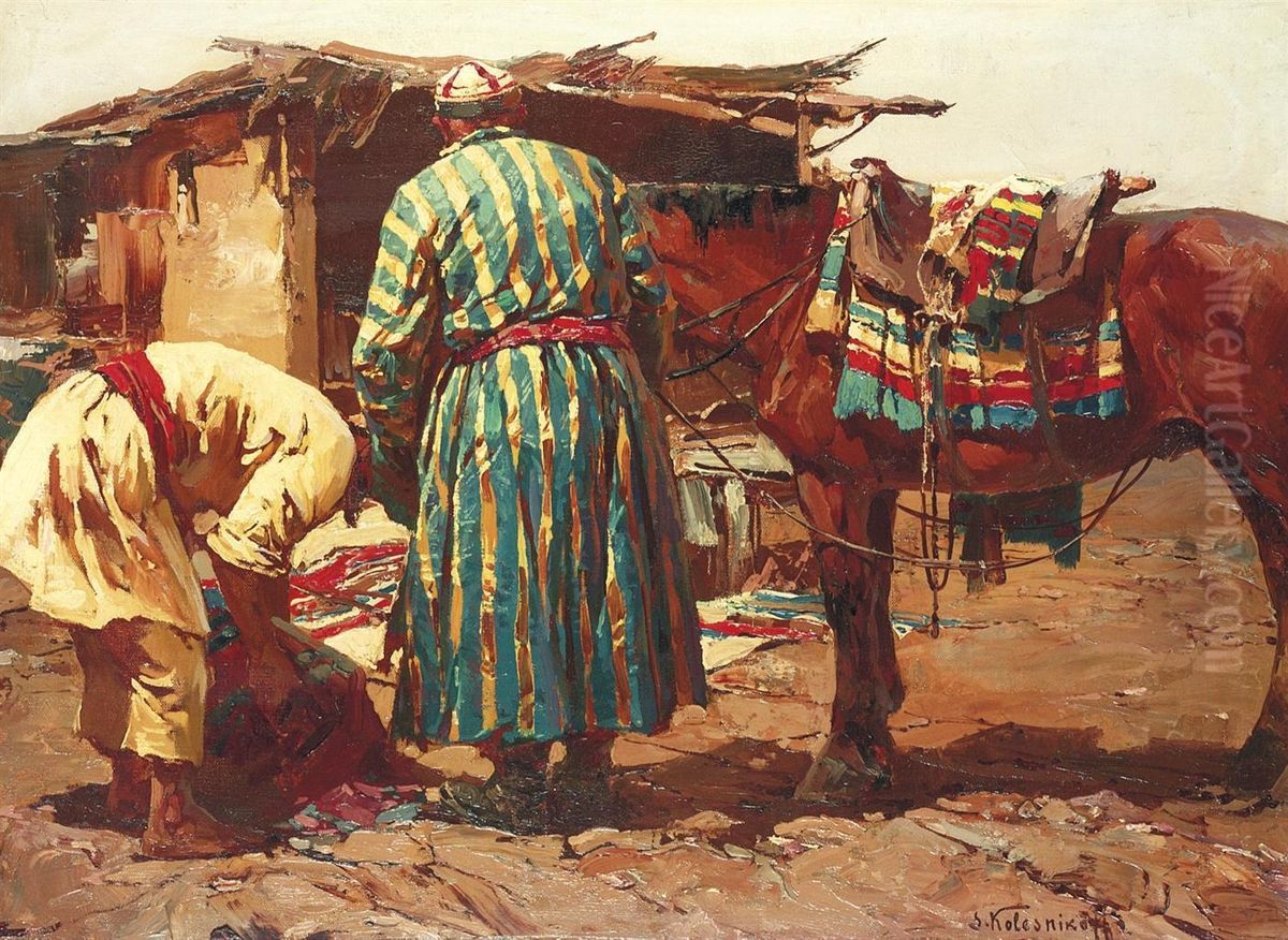 Les Sartes. Turkestan Oil Painting by Sergej Michaijlovic Kolesnikov