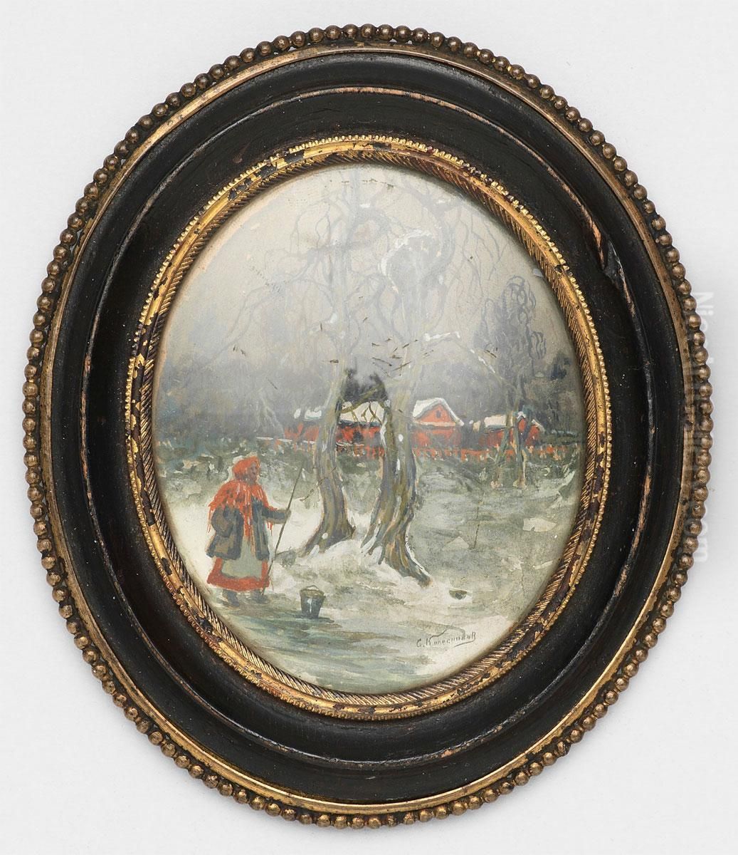 Vinterscen Oil Painting by Stepan Feodorovich Kolesnikov