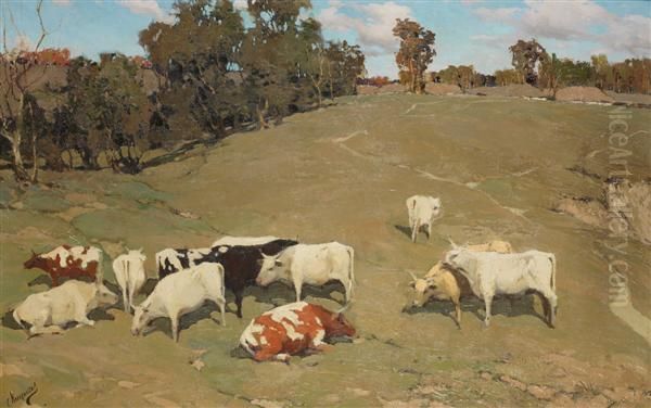 Vaches Dans Le Pre Oil Painting by Stepan Feodorovich Kolesnikov