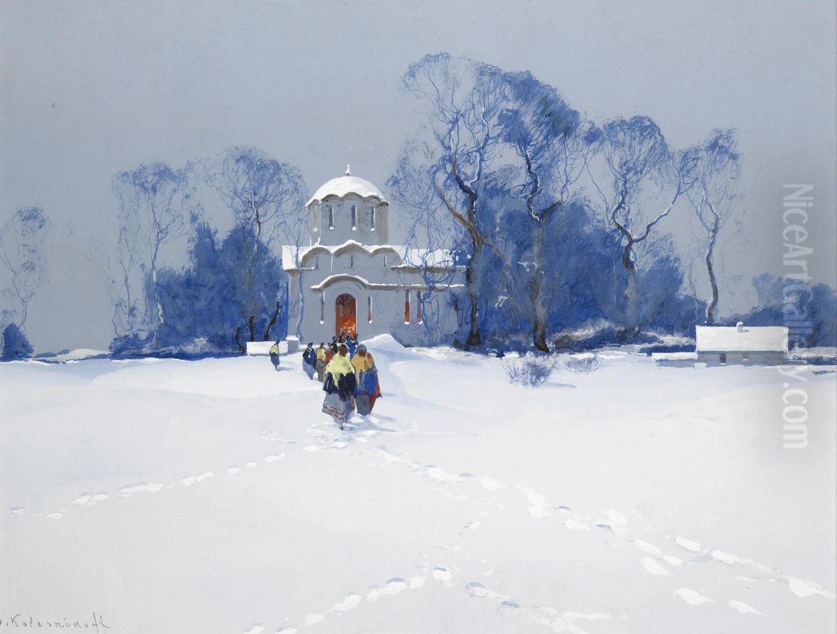 Returning From Church Oil Painting by Stepan Feodorovich Kolesnikov
