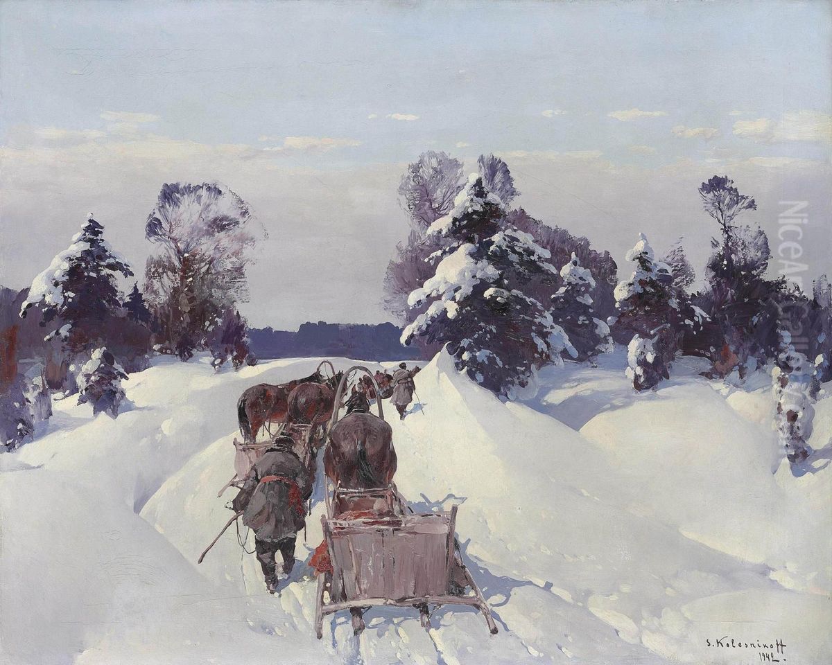 On The Way To Market Oil Painting by Stepan Feodorovich Kolesnikov