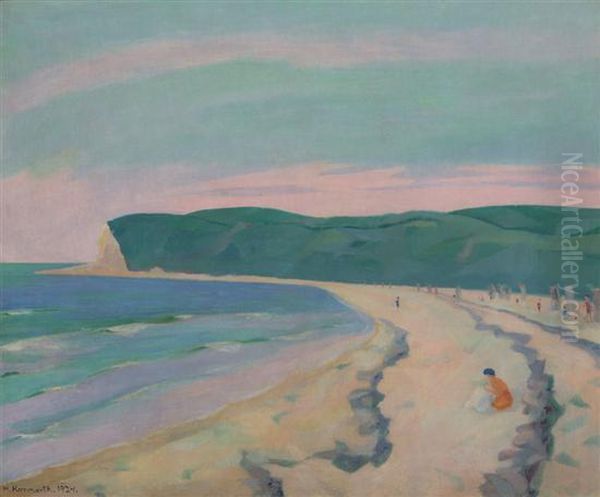 Beach Scene Oil Painting by Hermann Konnerth