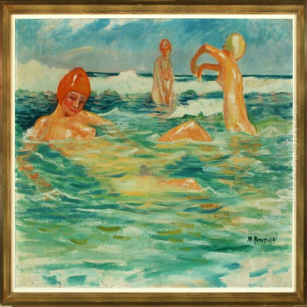 Bathing Nudes On Thebeach Oil Painting by Martin Konopacki