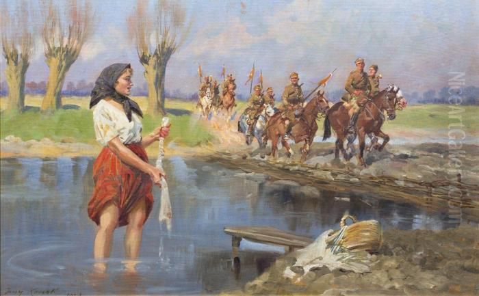 Washing Girl Oil Painting by Jerzy Kossak