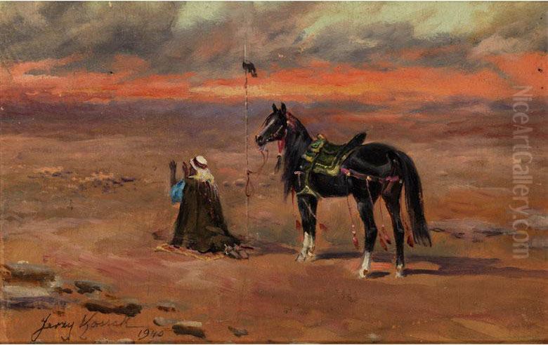 Nach Osten Betender Beduine Oil Painting by Jerzy Kossak