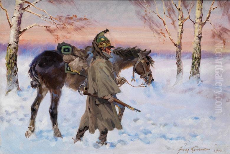 Soldat F Oil Painting by Jerzy Kossak