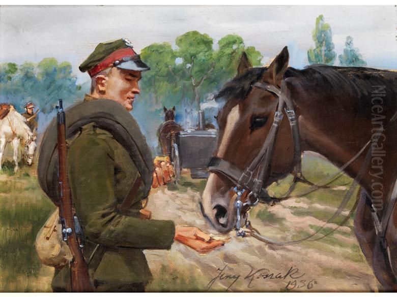 Polnischer Soldat In Uniform Mit Gewehr Oil Painting by Jerzy Kossak