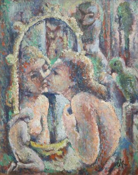 Weiblicher Halbakt Vor Einem Tischspiegel Oil Painting by Arthur Kossow