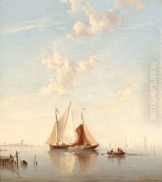 Ships On A Calm Sea Oil Painting by Everhardus Koster