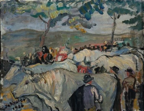 Catle Market Oil Painting by Jo Koster Van Hattum