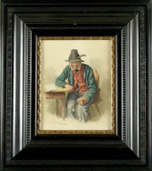Bayrischer Landsmann Am Tisch Sitzend Mit Einem Brief Vor Sich Oil Painting by Peter I Kramer