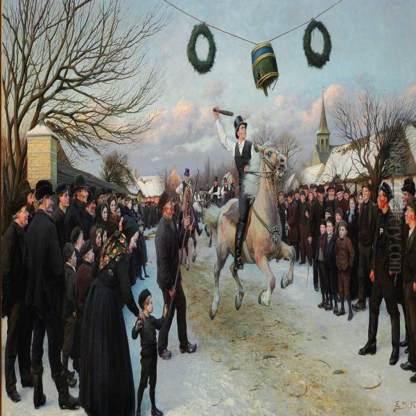 Tonderidning I Store Magleby Paa Amager Oil Painting by Emil Axel Krause
