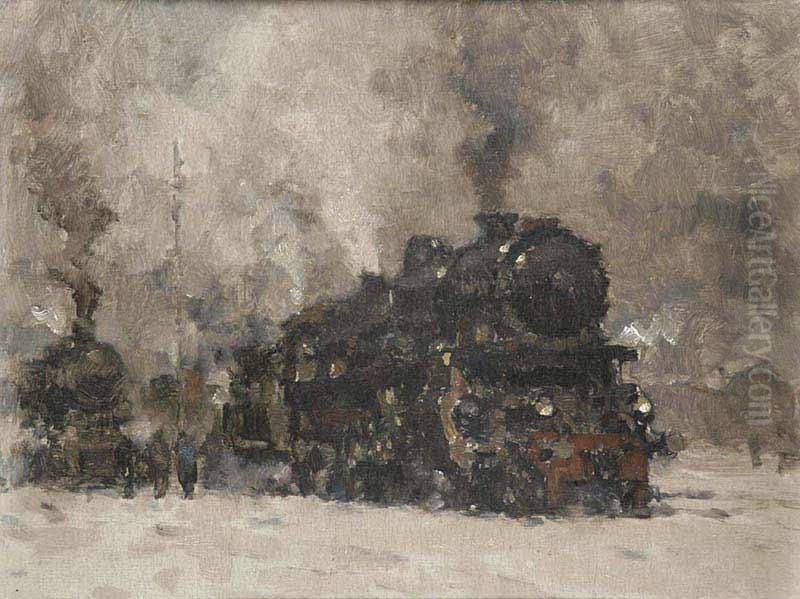 Steam Engines Oil Painting by Vilem Kreibich