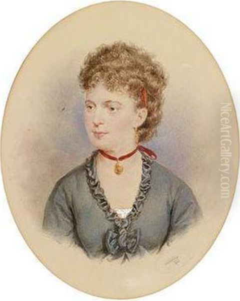 Bildnis Einer Jungen Frau Mit Rotem Halsband Und Medaillon Oil Painting by Josef Kriehuber