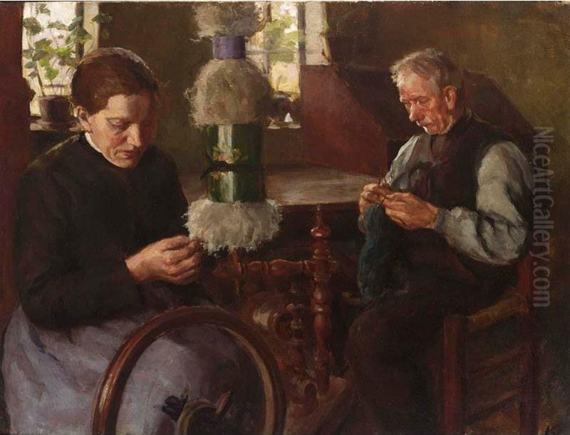 Doing Homework Oil Painting by Karl Krummacher