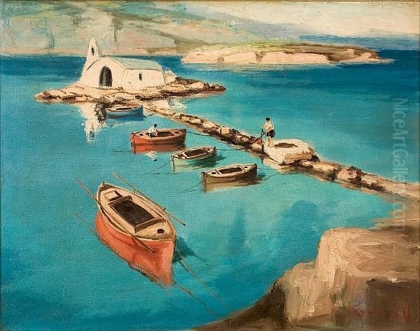Island View Oil Painting by Andreas Krystallis