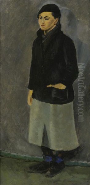 Woman On Gray Oil Painting by Yasuo Kuniyoshi