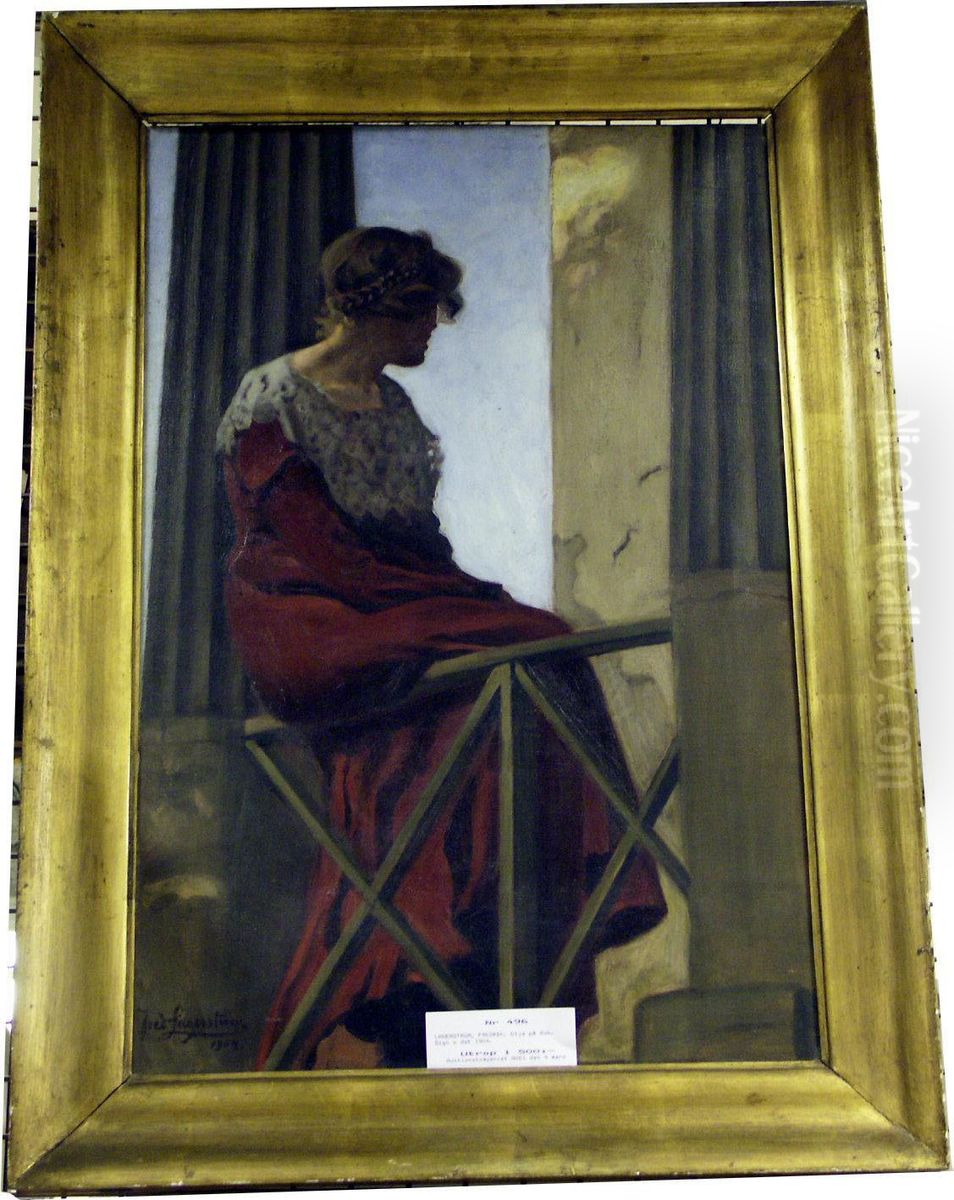 Kvinna Med Rod Klanning. Oil Painting by Fredrik Lagerstrom