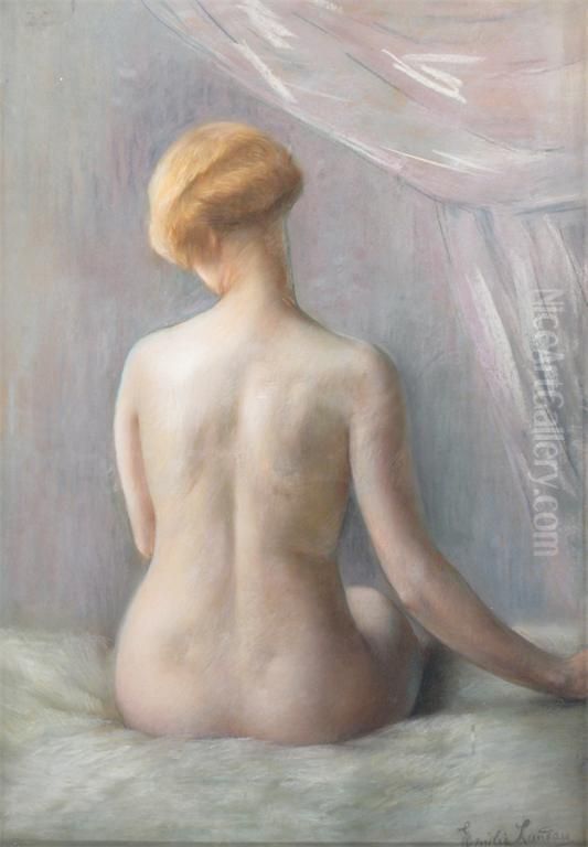 Study Of A Seated Nude From The Rear Oil Painting by Emilie Landau