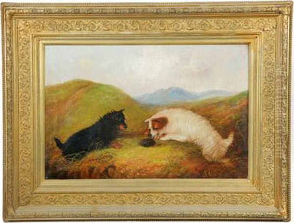 Terriers Oil Painting by J. Langlois