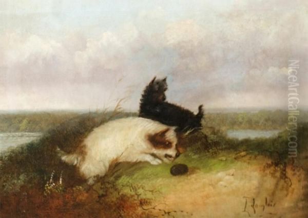 Terriers Et Herisson Oil Painting by J. Langlois