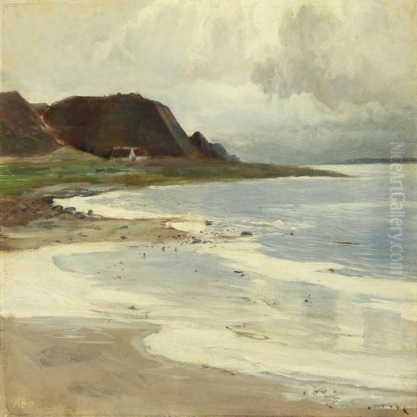 Coastal Scenery With Farm Oil Painting by Knud Larsen