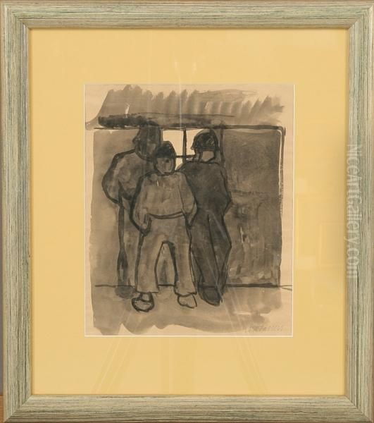 Three Persons Outside A House Oil Painting by Kate Lassen