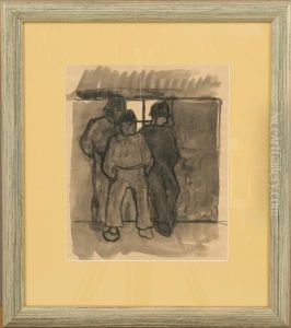 Three Persons Outside A House