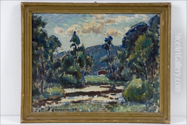 Vehreamaisema - Gronskande Landskap Oil Painting by Per Ake Lauren