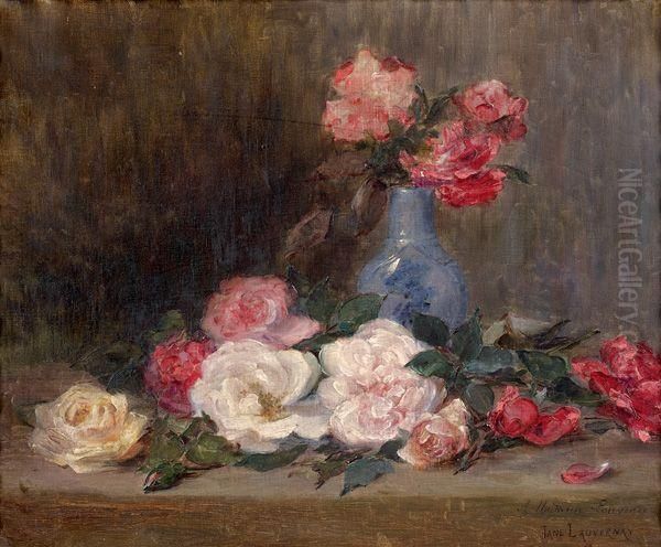 Vase De Fleurs Sur Un Entablement Oil Painting by Jeanne Lauvernay-Petitjean