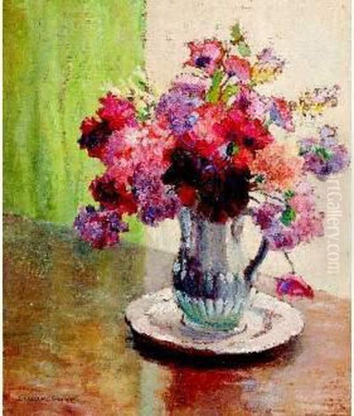Vase De Fleurs Sur Un Entablement Oil Painting by Jeanne Lauvernay-Petitjean