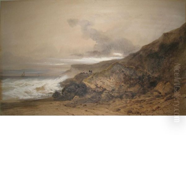Stormy Day Along The Coast Oil Painting by Gabriel Hippolyte Le Bas